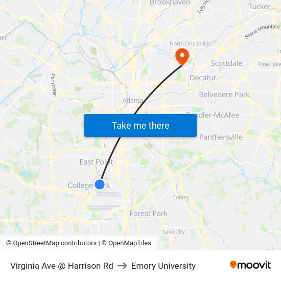 Virginia Ave @ Harrison Rd to Emory University map