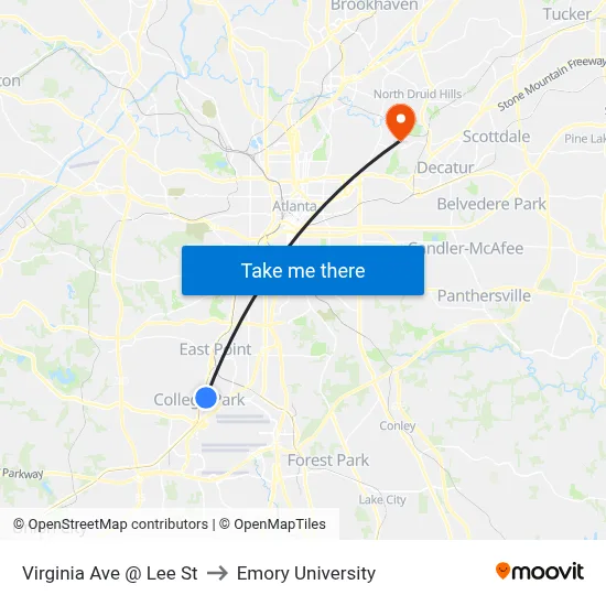 Virginia Ave @ Lee St to Emory University map