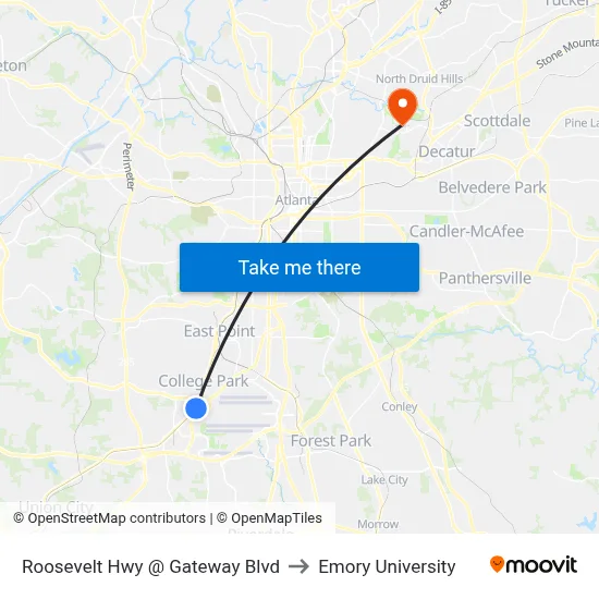 Roosevelt Hwy @ Gateway Blvd to Emory University map