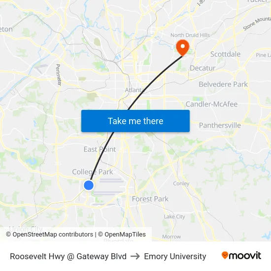 Roosevelt Hwy @ Gateway Blvd to Emory University map