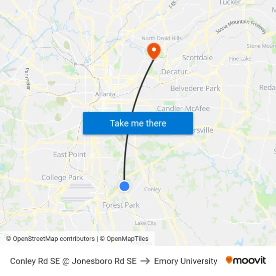 Conley Rd SE @ Jonesboro Rd SE to Emory University map