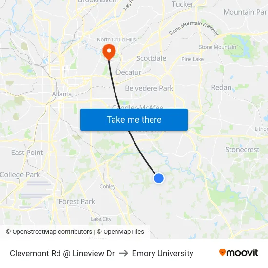 Clevemont Rd @ Lineview Dr to Emory University map
