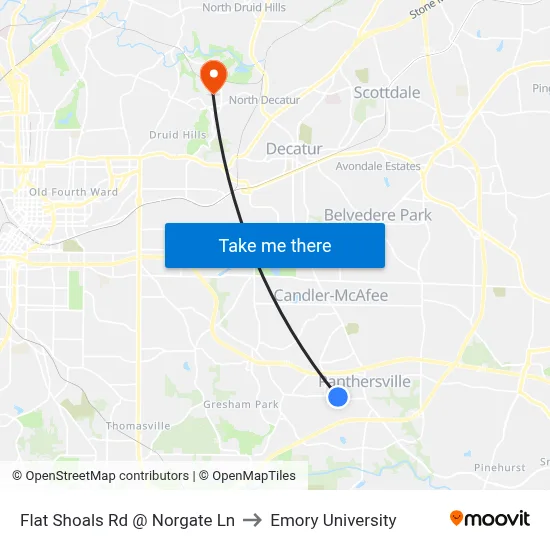 Flat Shoals Rd @ Norgate Ln to Emory University map