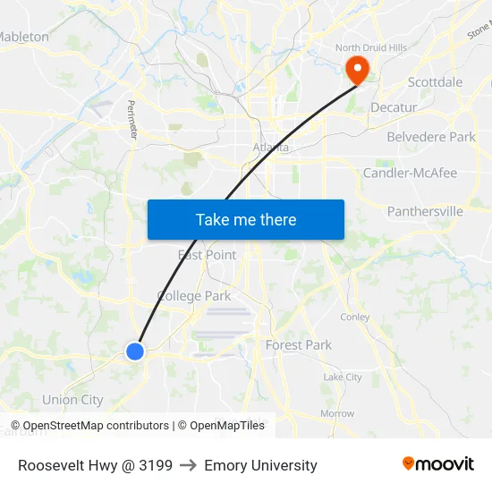 Roosevelt Hwy @ 3199 to Emory University map