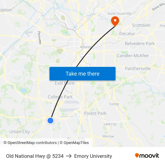 Old National Hwy @ 5234 to Emory University map