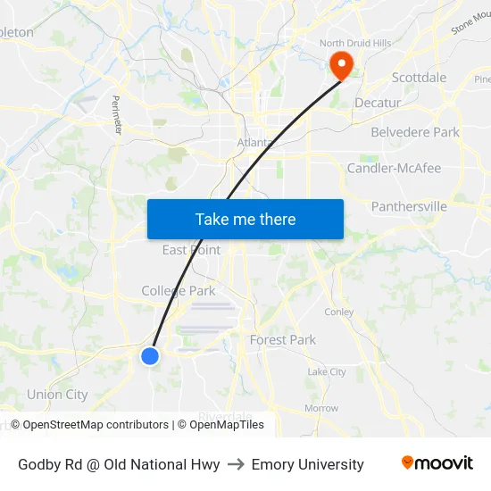 Godby Rd @ Old National Hwy to Emory University map