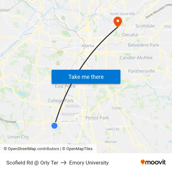 Scofield Rd @ Orly Ter to Emory University map