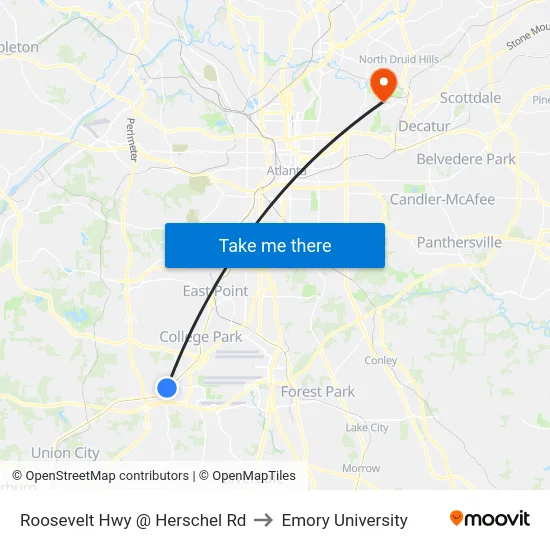 Roosevelt Hwy @ Herschel Rd to Emory University map