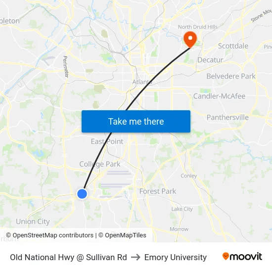 Old National Hwy @ Sullivan Rd to Emory University map