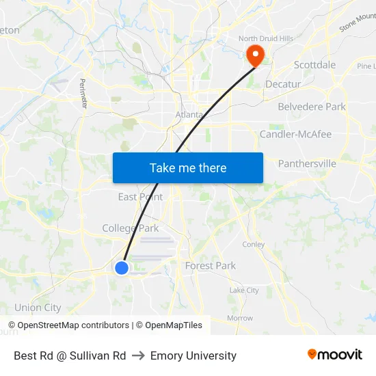 Best Rd @ Sullivan Rd to Emory University map