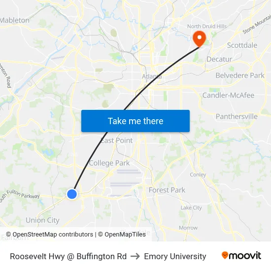 Roosevelt Hwy @ Buffington Rd to Emory University map
