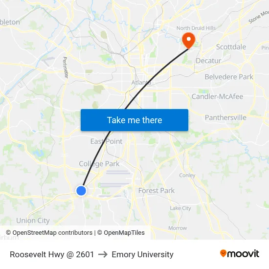 Roosevelt Hwy @ 2601 to Emory University map