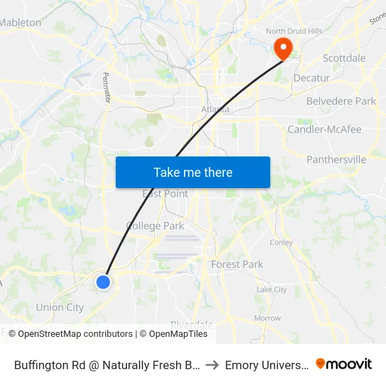 Buffington Rd @ Naturally Fresh Blvd to Emory University map