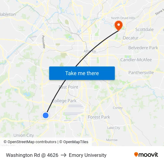 Washington Rd @ 4626 to Emory University map