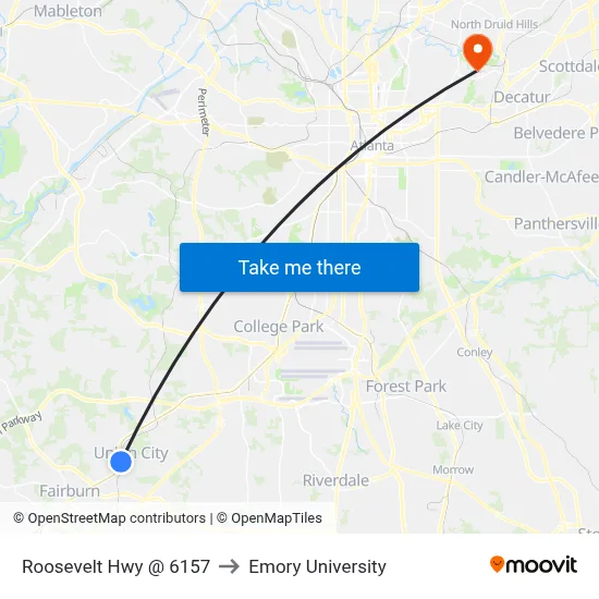 Roosevelt Hwy @ 6157 to Emory University map