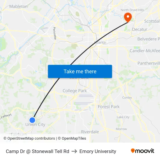 Camp Dr @ Stonewall Tell Rd to Emory University map