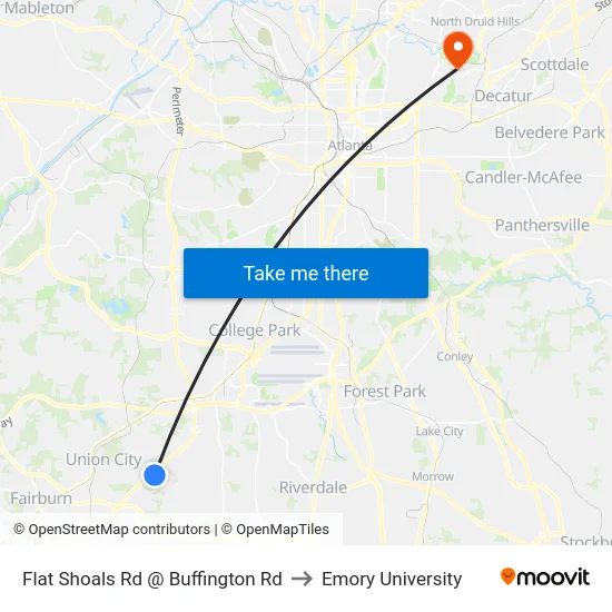 Flat Shoals Rd @ Buffington Rd to Emory University map