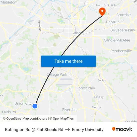 Buffington Rd @ Flat Shoals Rd to Emory University map
