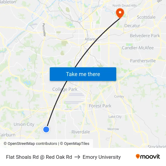 Flat Shoals Rd @ Red Oak Rd to Emory University map