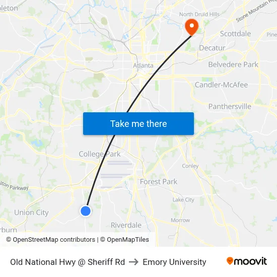 Old National Hwy @ Sheriff Rd to Emory University map