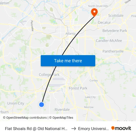 Flat Shoals Rd @ Old National Hwy to Emory University map
