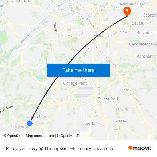 Roosevelt Hwy @ Thompson to Emory University map