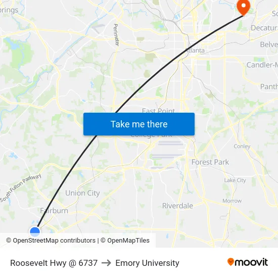 Roosevelt Hwy @ 6737 to Emory University map