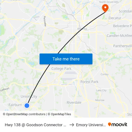 Hwy 138 @ Goodson Connector Rd to Emory University map