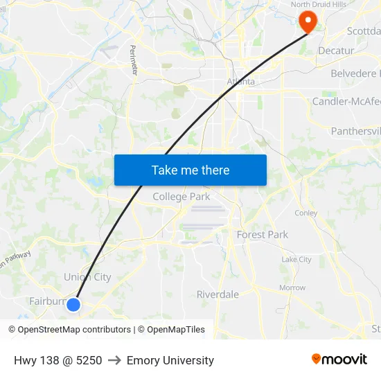 Hwy 138 @ 5250 to Emory University map