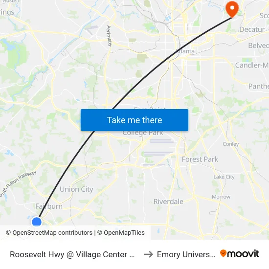 Roosevelt Hwy @ Village Center Blvd to Emory University map