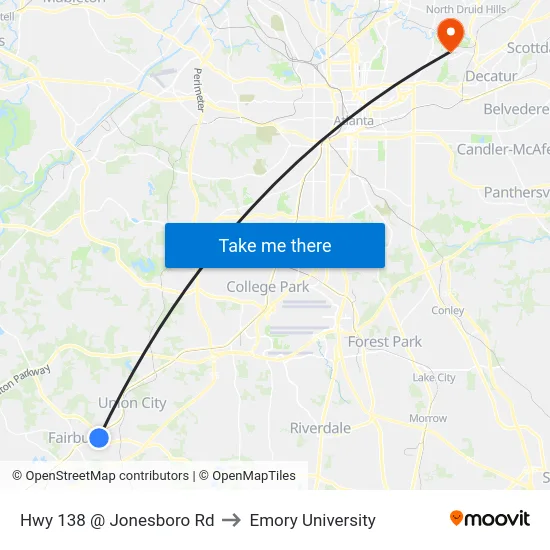 Hwy 138 @ Jonesboro Rd to Emory University map