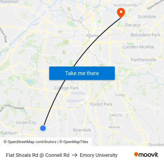 Flat Shoals Rd @ Connell Rd to Emory University map