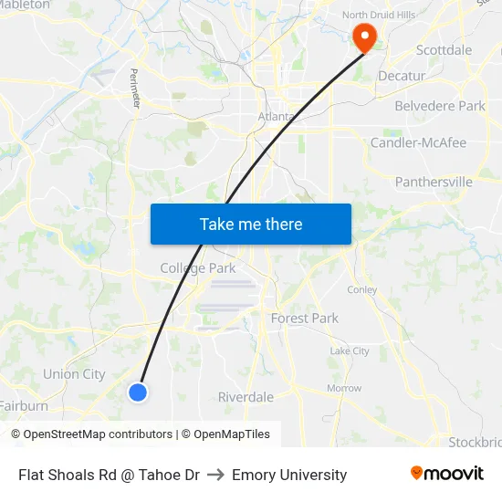 Flat Shoals Rd @ Tahoe Dr to Emory University map