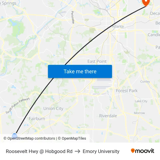 Roosevelt Hwy @ Hobgood Rd to Emory University map