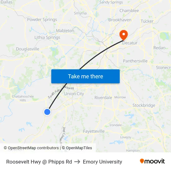 Roosevelt Hwy @ Phipps Rd to Emory University map