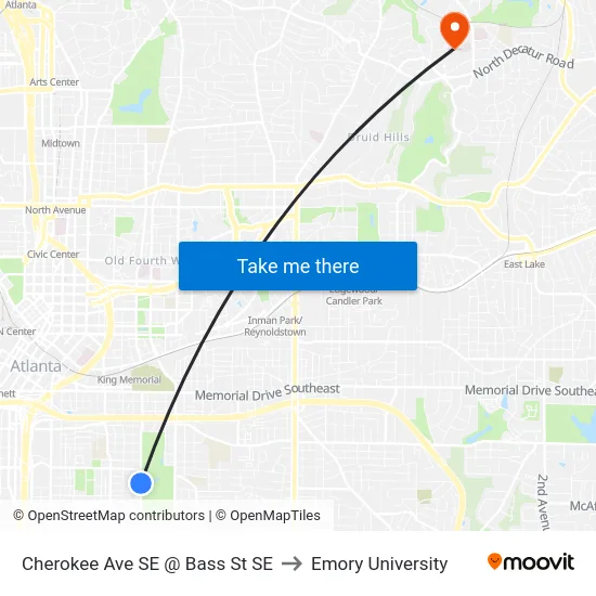 Cherokee Ave SE @ Bass St SE to Emory University map