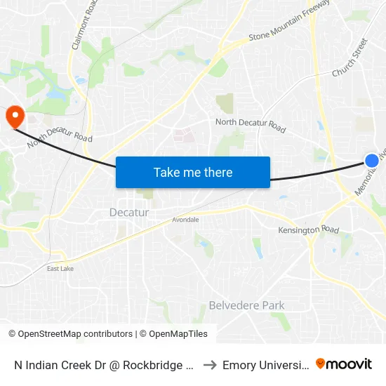 N Indian Creek Dr @ Rockbridge Rd to Emory University map