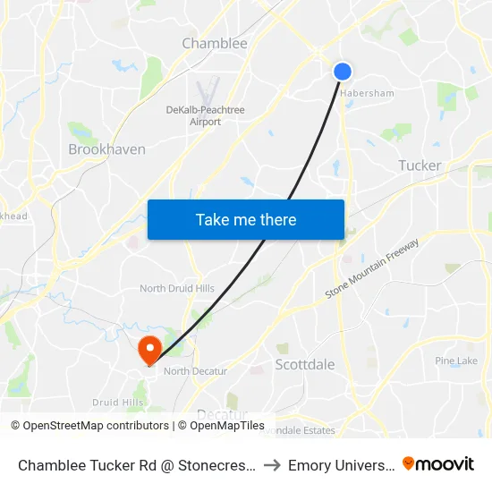 Chamblee Tucker Rd @ Stonecrest Ct to Emory University map