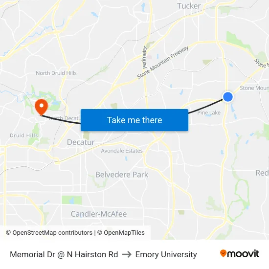 Memorial Dr @ N Hairston Rd to Emory University map