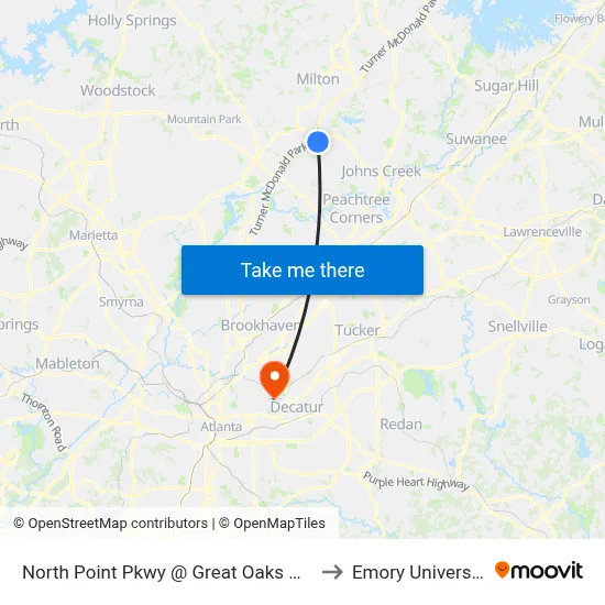 North Point Pkwy @ Great Oaks Way to Emory University map
