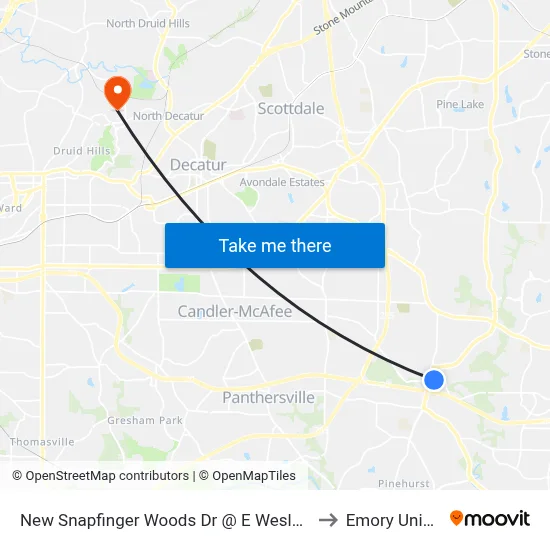 New Snapfinger Woods Dr @ E Wesley Chapel Way to Emory University map