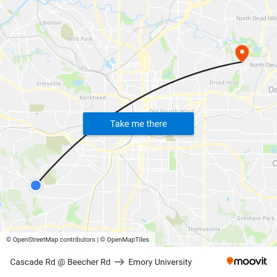 Cascade Rd @ Beecher Rd to Emory University map