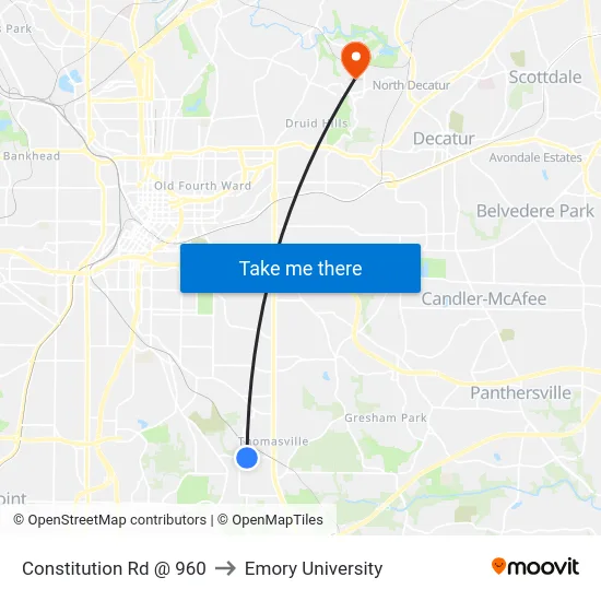 Constitution Rd @ 960 to Emory University map