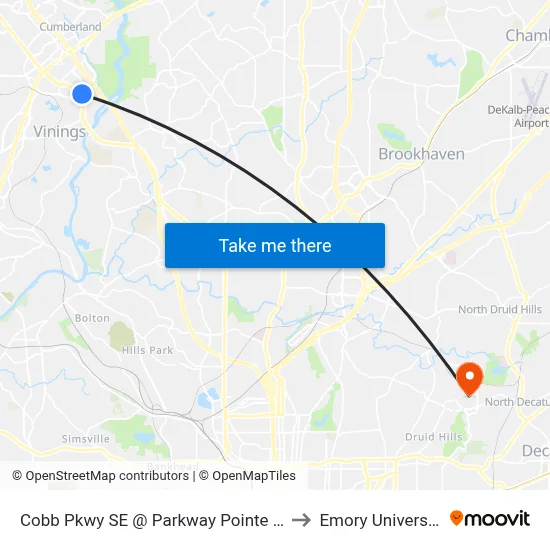 Cobb Pkwy SE @ Parkway Pointe SE to Emory University map
