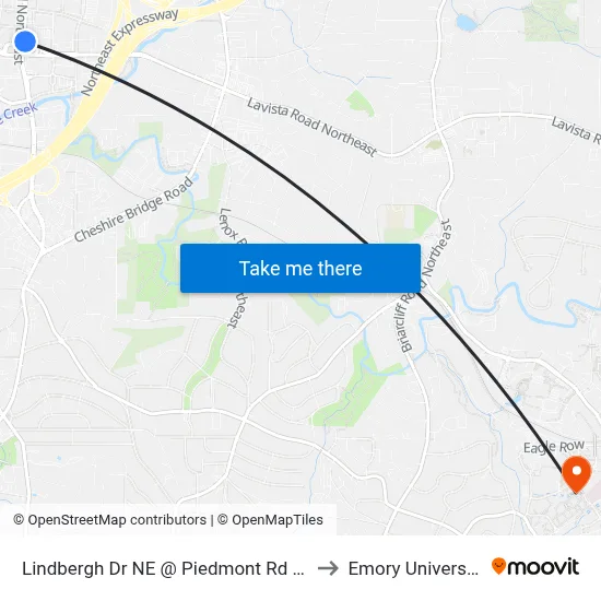 Lindbergh Dr NE @ Piedmont Rd NE to Emory University map