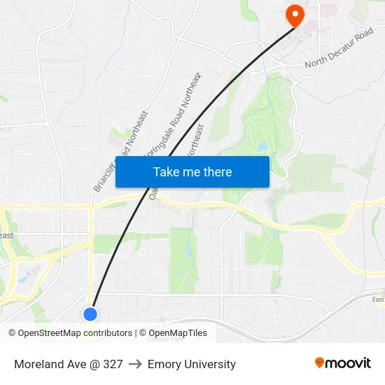 Moreland Ave @ 327 to Emory University map