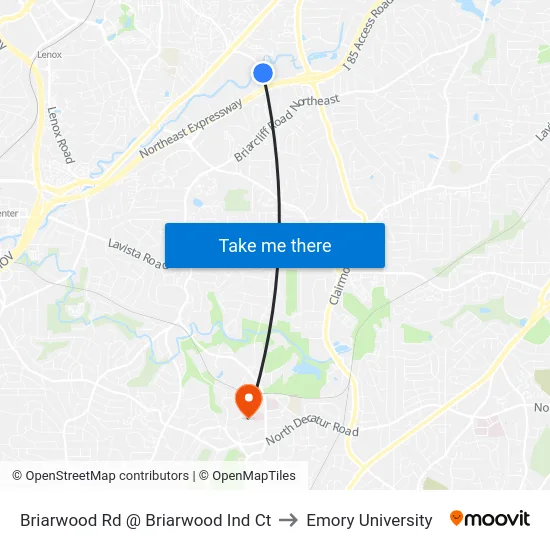 Briarwood Rd @ Briarwood Ind Ct to Emory University map