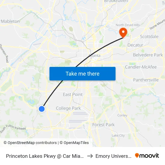 Princeton Lakes Pkwy @ Car Mia Dr to Emory University map
