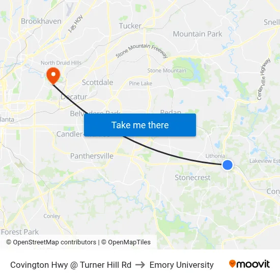 Covington Hwy @ Turner Hill Rd to Emory University map
