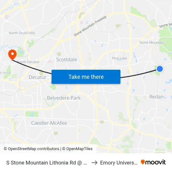 S Stone Mountain Lithonia Rd @ 490 to Emory University map